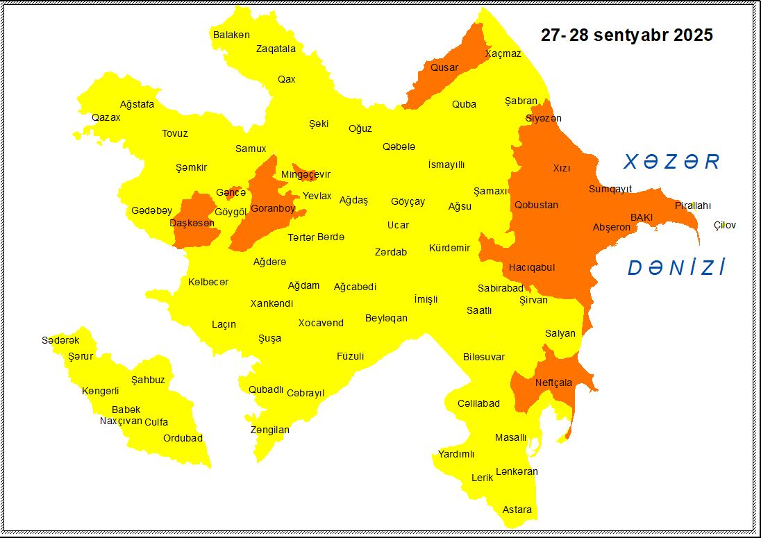 Küləkli hava şəraiti ilə bağlı sarı və narıncı xəbərdarlıq verilib