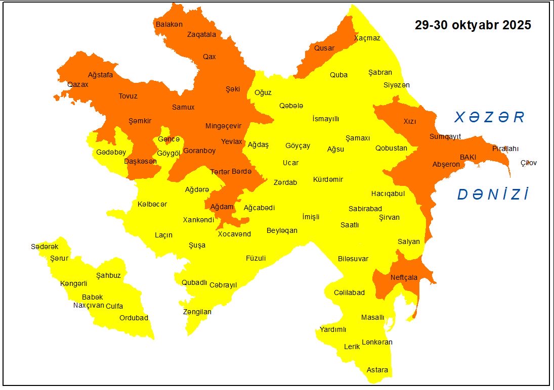 Küləkli hava şəraiti ilə bağlı sarı və narıncı xəbərdarlıq verilib