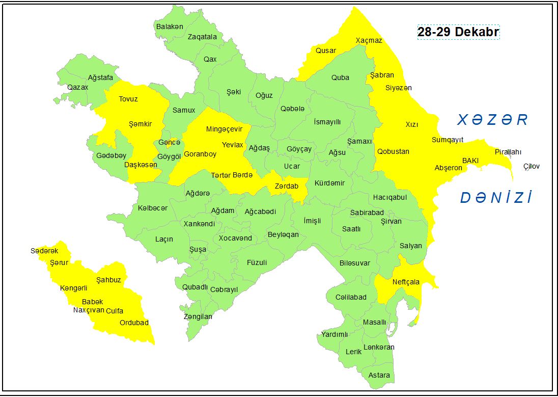 Küləkli hava şəraiti ilə bağlı sarı xəbərdarlıq verilib