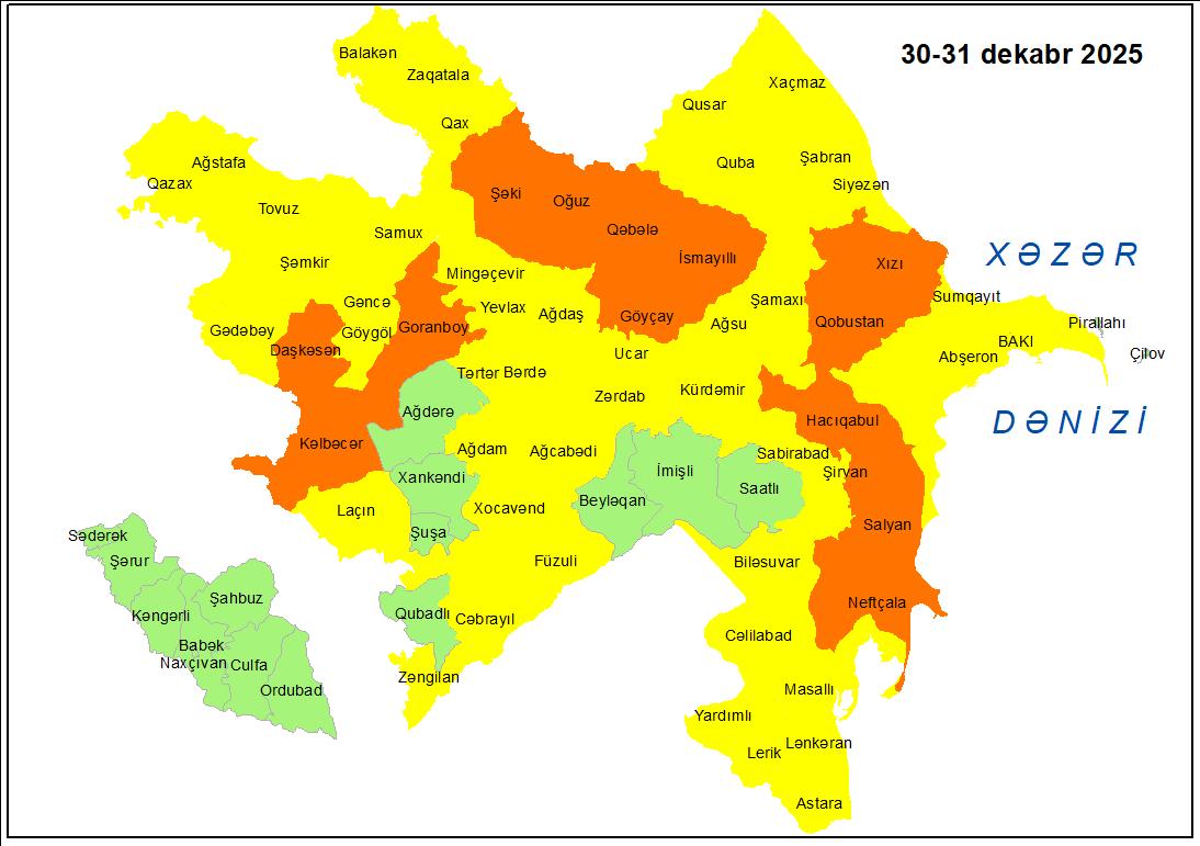 Küləkli hava şəraiti ilə bağlı sarı və narıncı xəbərdarlıq verilib