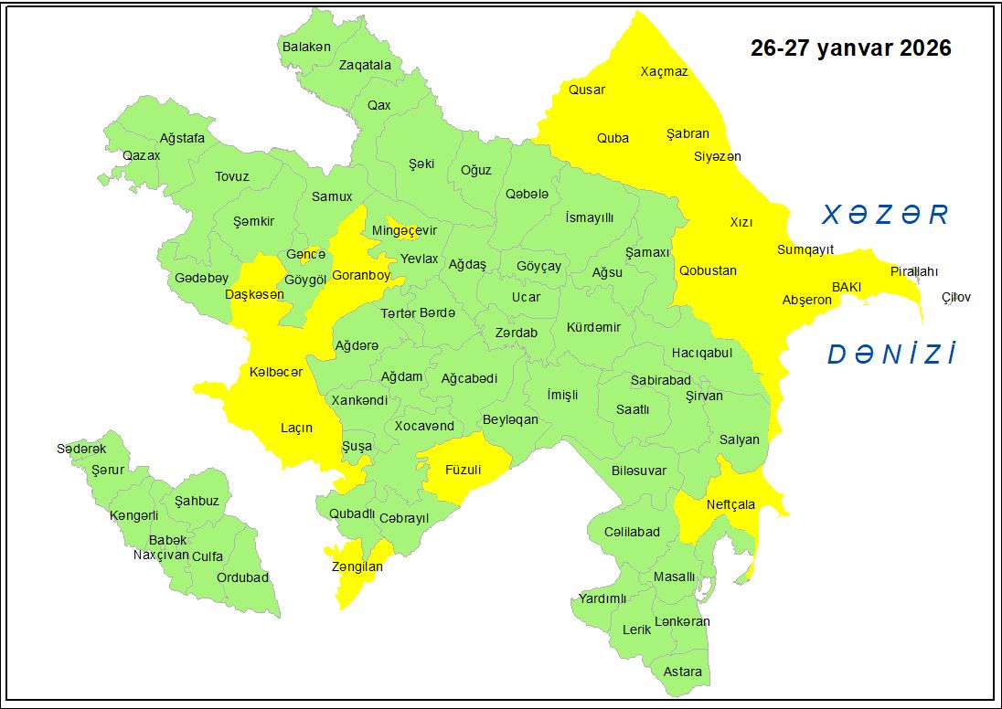Küləkli hava şəraiti ilə bağlı sarı xəbərdarlıq verilib