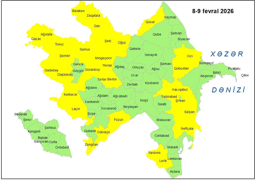 Küləkli hava şəraiti ilə bağlı sarı xəbərdarlıq verilib