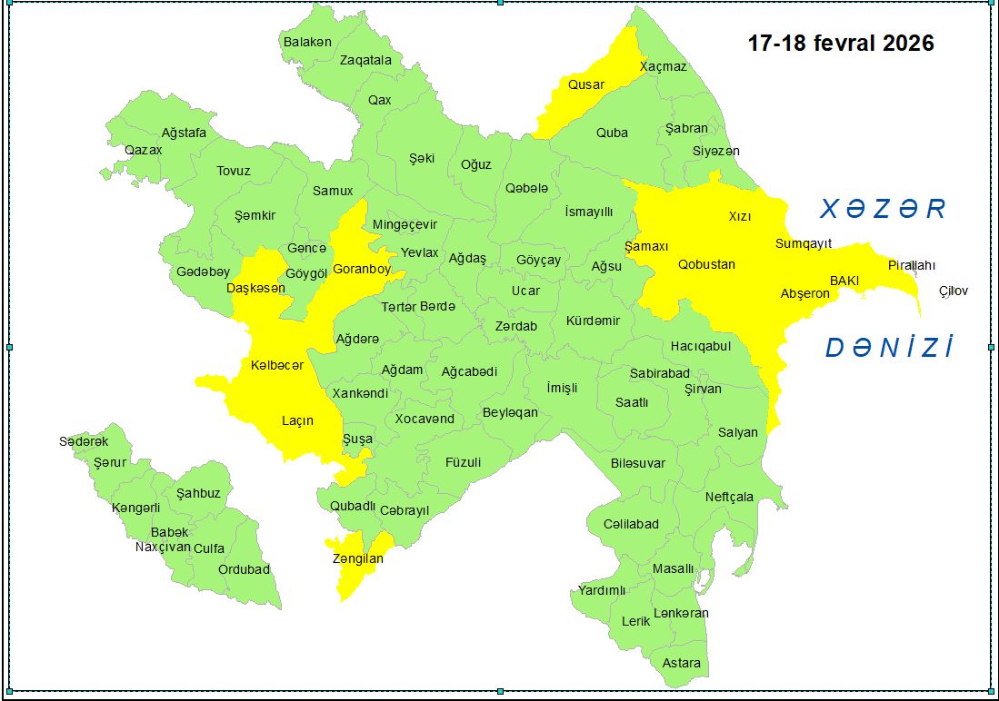 Küləkli hava şəraiti ilə bağlı sarı xəbərdarlıq verilib