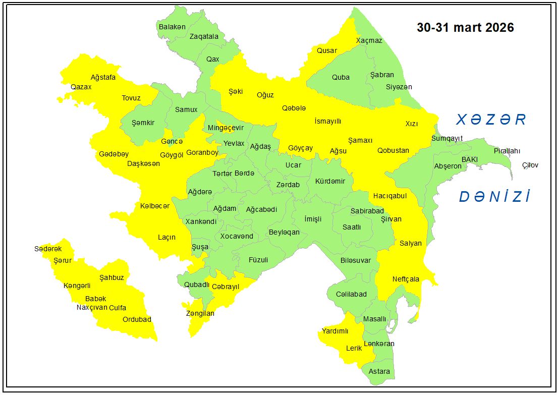 Küləkli hava şəraiti ilə bağlı sarı xəbərdarlıq verilib