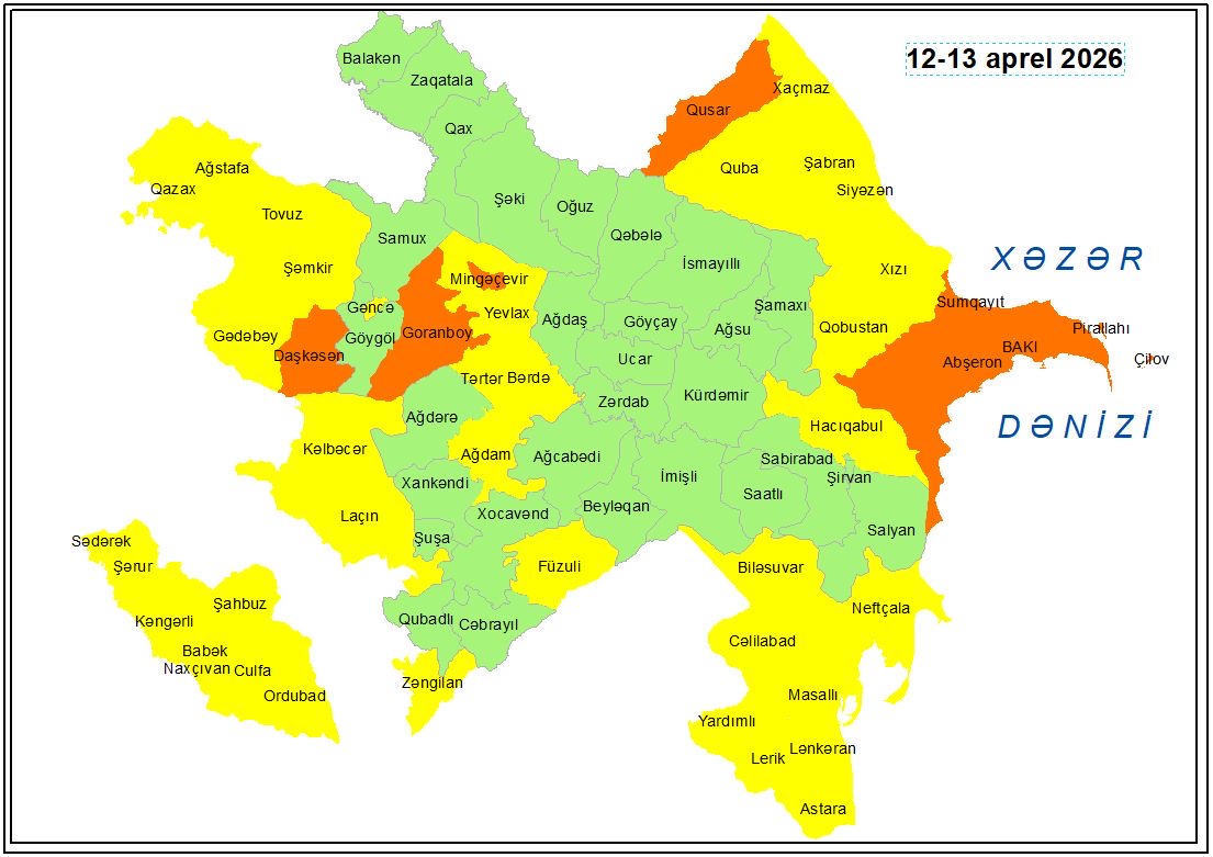 Küləkli hava şəraiti ilə bağlı sarı və narıncı xəbərdarlıq verilib