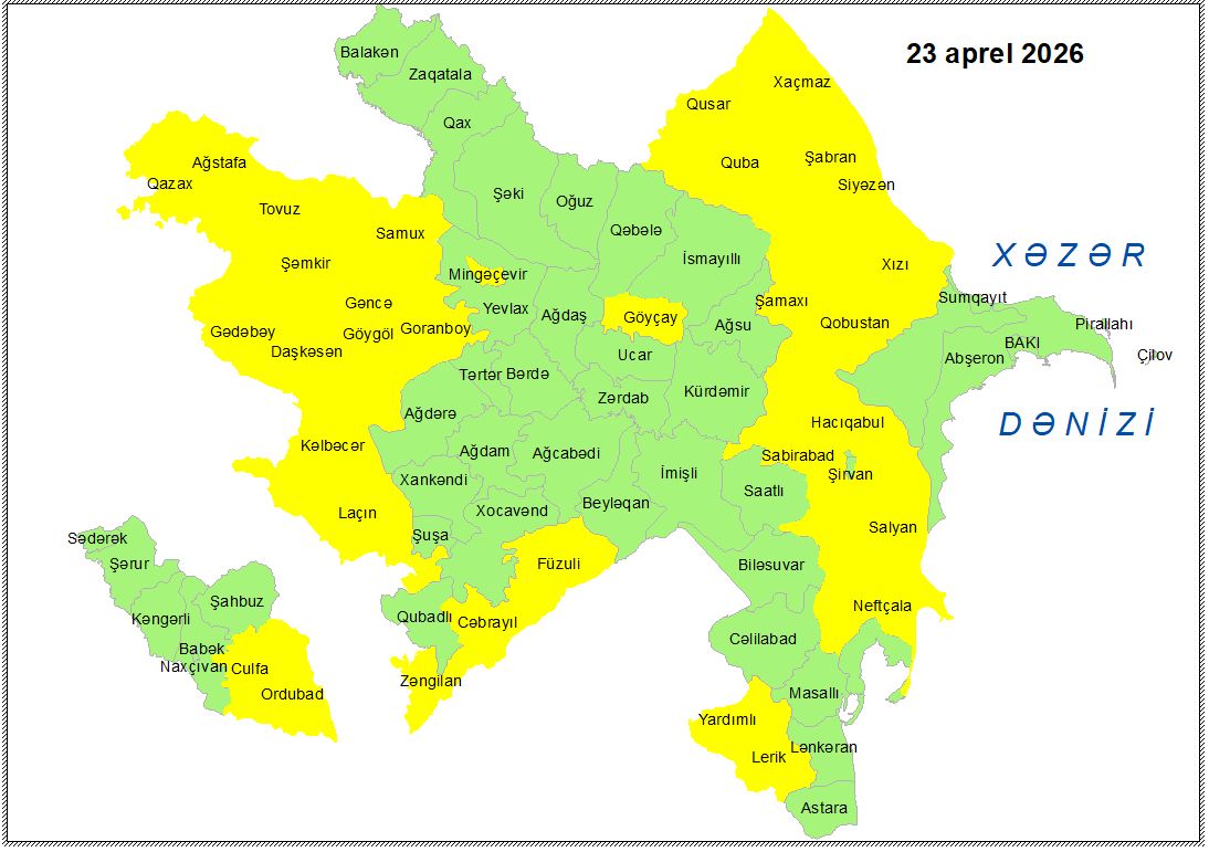 Küləkli hava şəraiti ilə bağlı sarı xəbərdarlıq verilib
